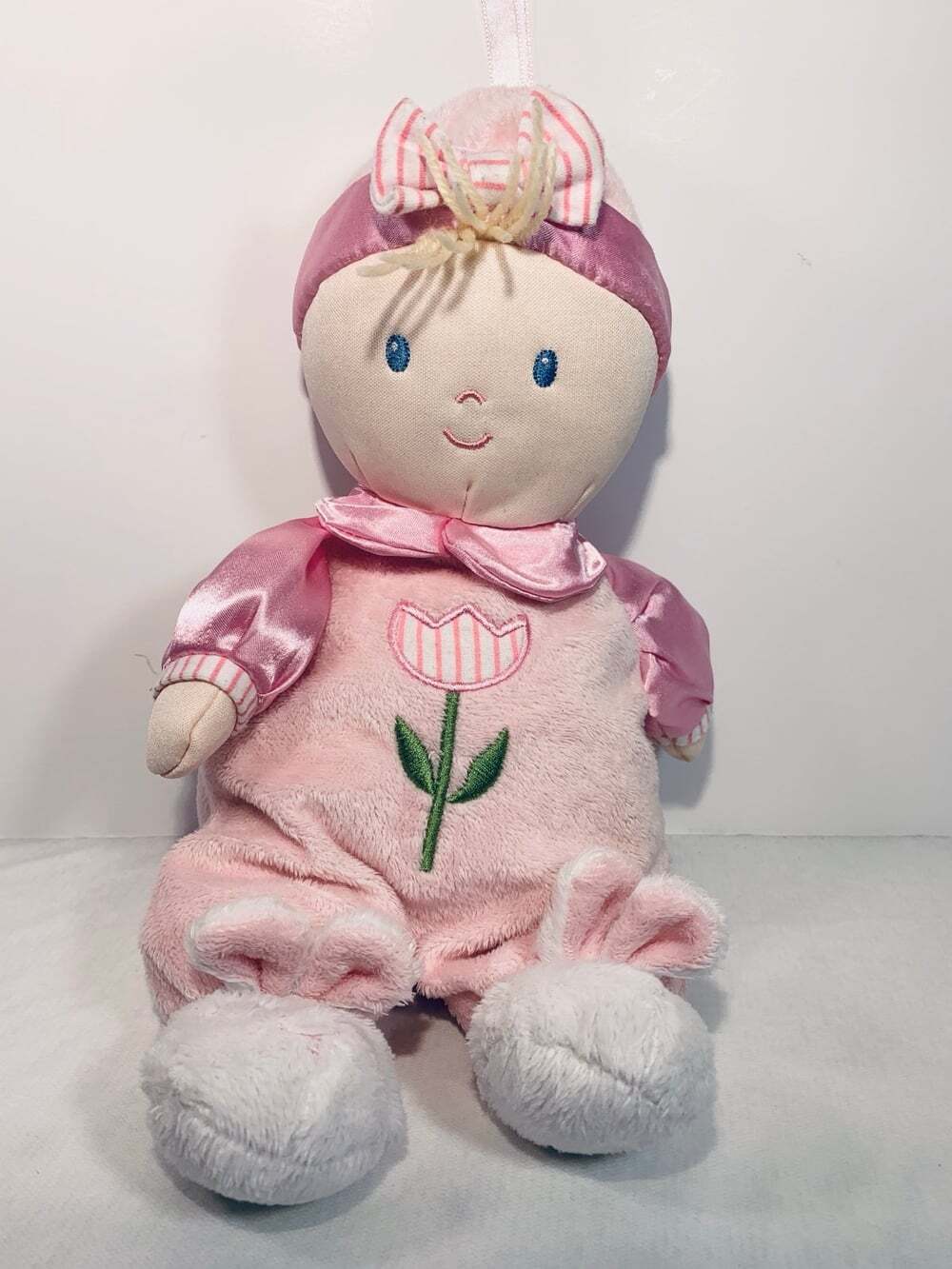 Kids Preferred Baby Doll Girl Blonde Flower Pink Blue Eyes Bunny Slippers